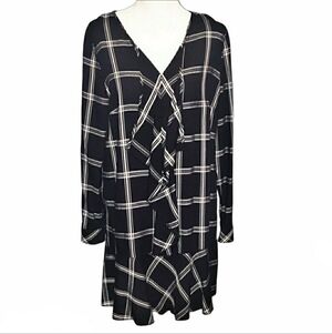 Kenzie Black and White Plaid Ruffle Dress Size M